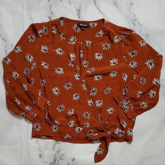 Madewell Tops - Madewell Silk Wrap in Fresh Daisies Rust Blouse
